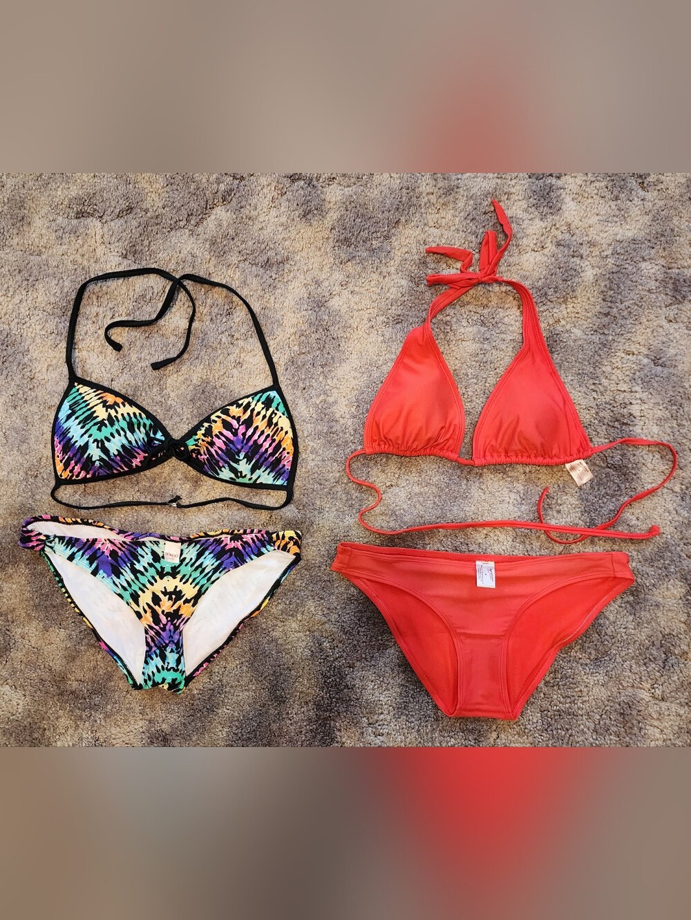 Bikini Sets 2 Piece Multicolor Tribal Print & Solid Orange